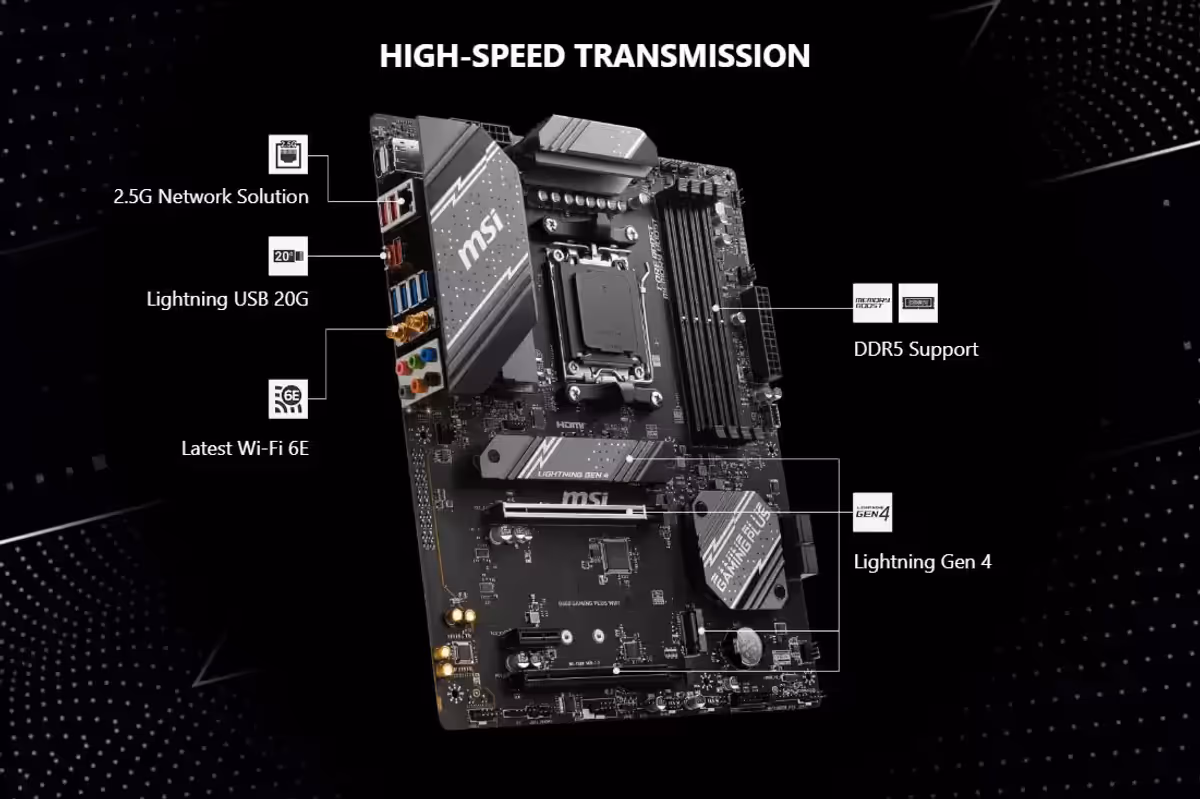 PCIe 4.0 M.2 storage slot area of the MSI B650 Gaming Plus Wi-Fi