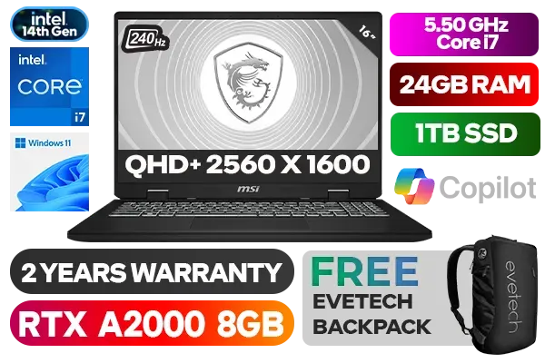 MSI CreatorPro M16 C14VJG RTX 2000 Core i7 Workstation Laptop with 24GB RAM - image 1 MSI CreatorPro M16 C14VJG RTX 2000 Core i7 Workstation Laptop with 24GB RAM - image 1