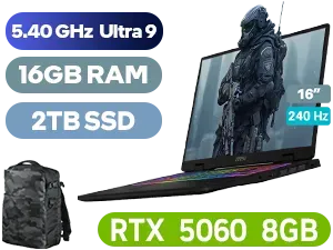 MSI Crosshair 16 HX AI D2XWFKG Intel Core Ultra 9 RTX 5060 Gaming Laptop with 2TB SSD - Image 1