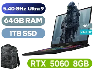 MSI Crosshair 16 HX AI D2XWFKG Intel Core Ultra 9 RTX 5060 Gaming Laptop with 64GB RAM  - Image 1