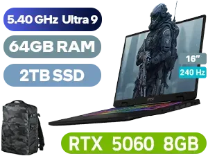 MSI Crosshair 16 HX AI D2XWFKG Intel Core Ultra 9 RTX 5060 Gaming Laptop with 64GB RAM and 2TB SSD - Image 1