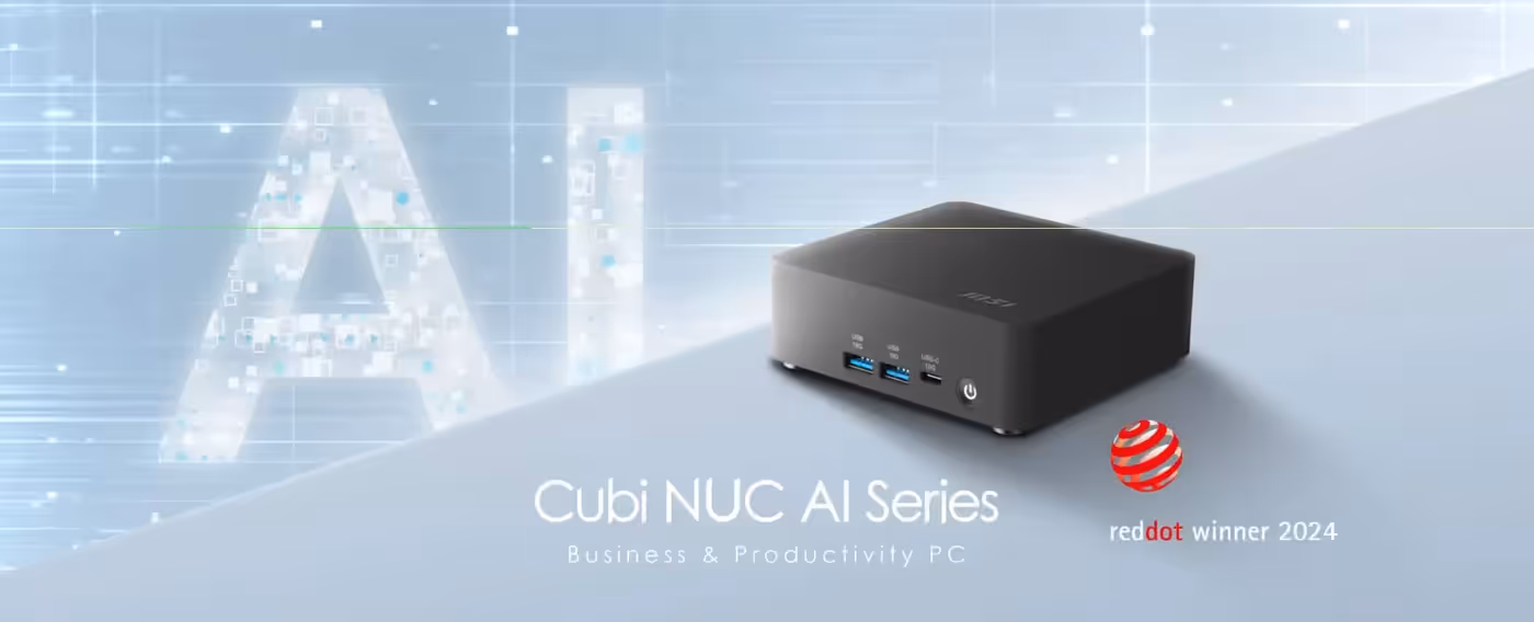 Compact MSI Cubi NUC 1M mini PC featuring Intel Core Ultra processor, 16GB RAM, and 512GB SSD