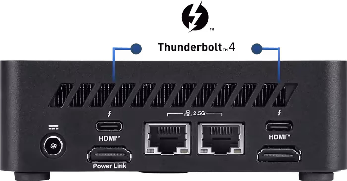 Mini PC with Thunderbolt 4 ports showcasing high performance