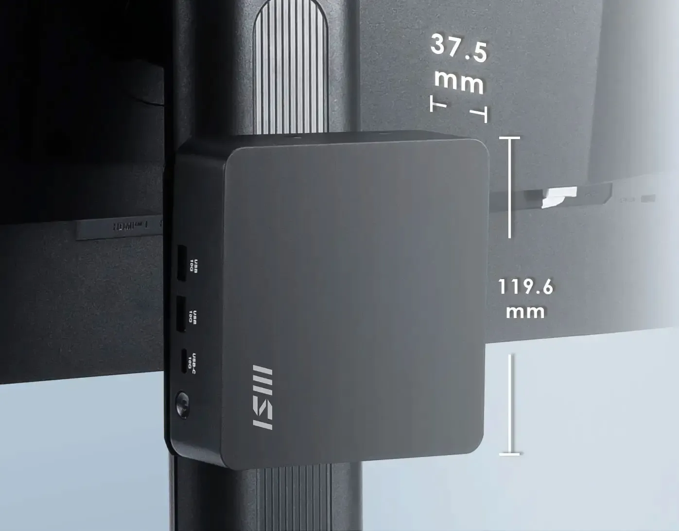 Compact Cubi NUC mini PC mounted behind a monitor for space-saving