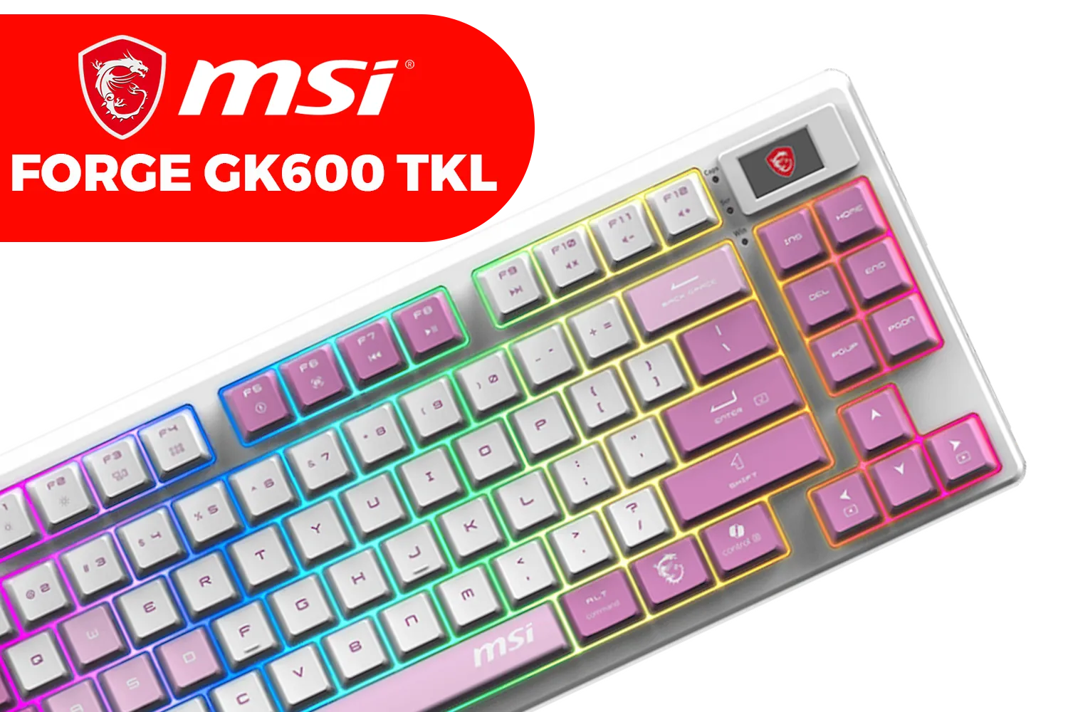 MSI Forge GK600 TKL Wireless - Violet / 20-Mode RGB Backlight / 2.4 GHz Wireless, Bluetooth, USB 2.0 Connectivity / Mechanical Linear Switch Type / Full Keys Anti-Ghosting / S11-43CEQ01-HH9