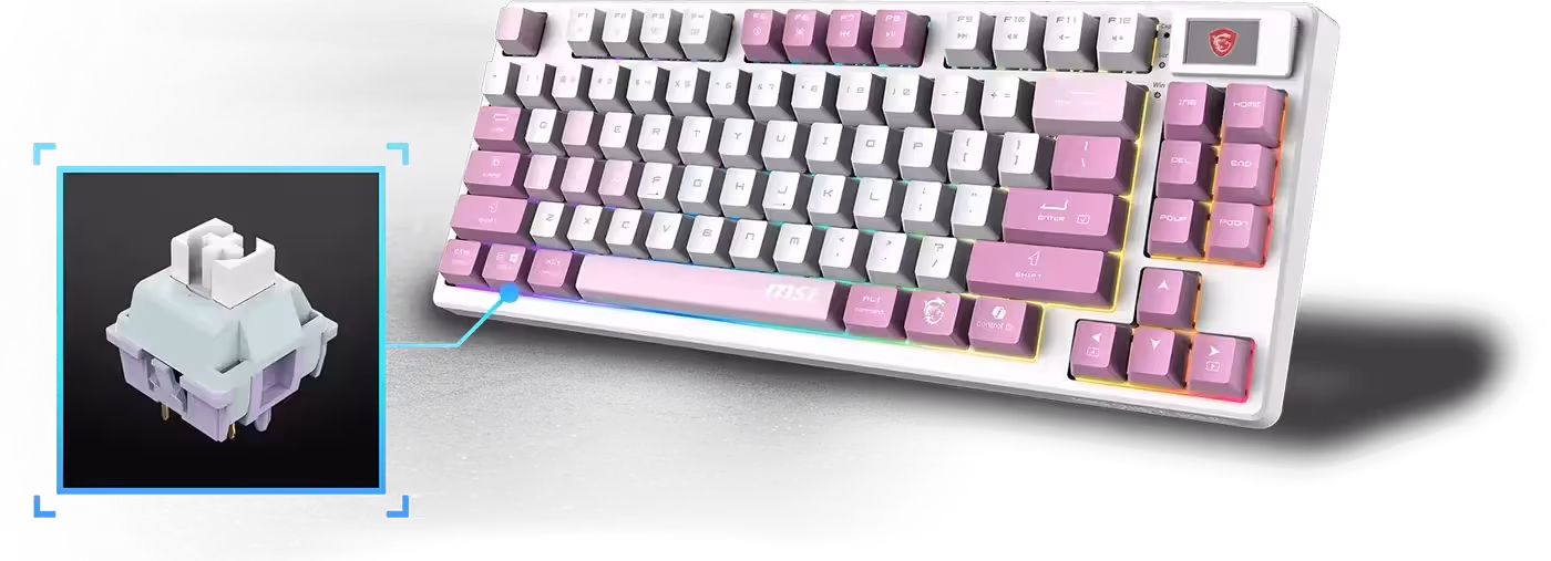 MSI Forge GK600 TKL keyboard with its RGB lighting running