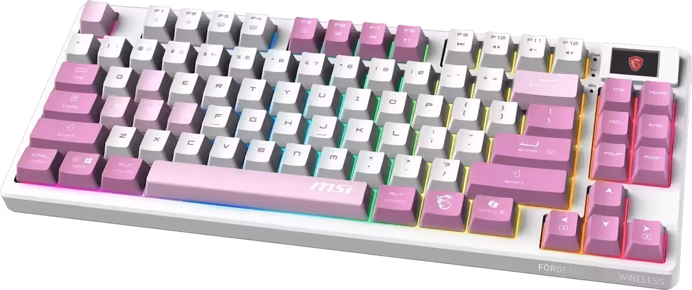 Adjustable tilt feet under the MSI Forge GK600 keyboard