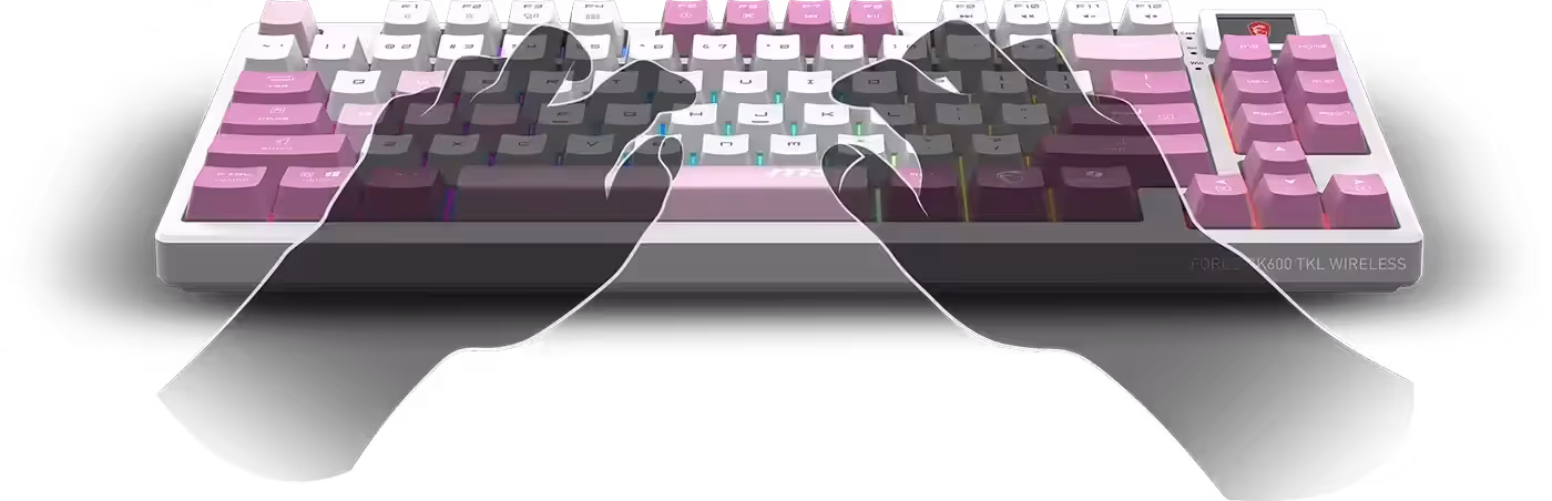 MSI Forge GK600 wireless keyboard with its rechargeable battery capacity highlighted