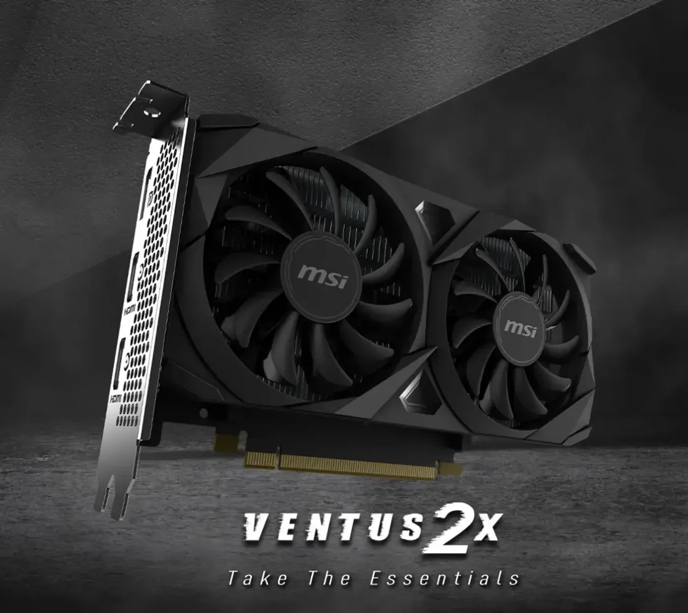 MSI VENTUS series graphics card shown with its industrial-style shroud and fans