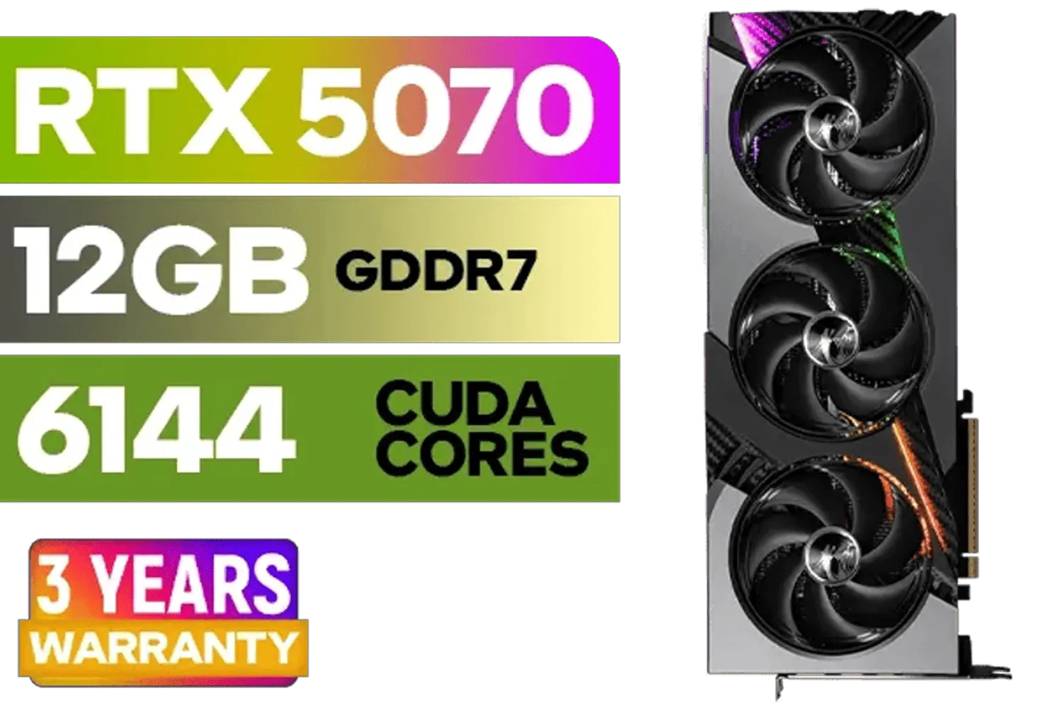 MSI GeForce RTX 5070 12GB VANGUARD SOC Launch Edition / 12GB GDDR7 / 6144 Cuda Cores / Boost: 2640 MHz / 28Gbps Memory Speed / PCI Express® Gen 5 / 912-V532-050