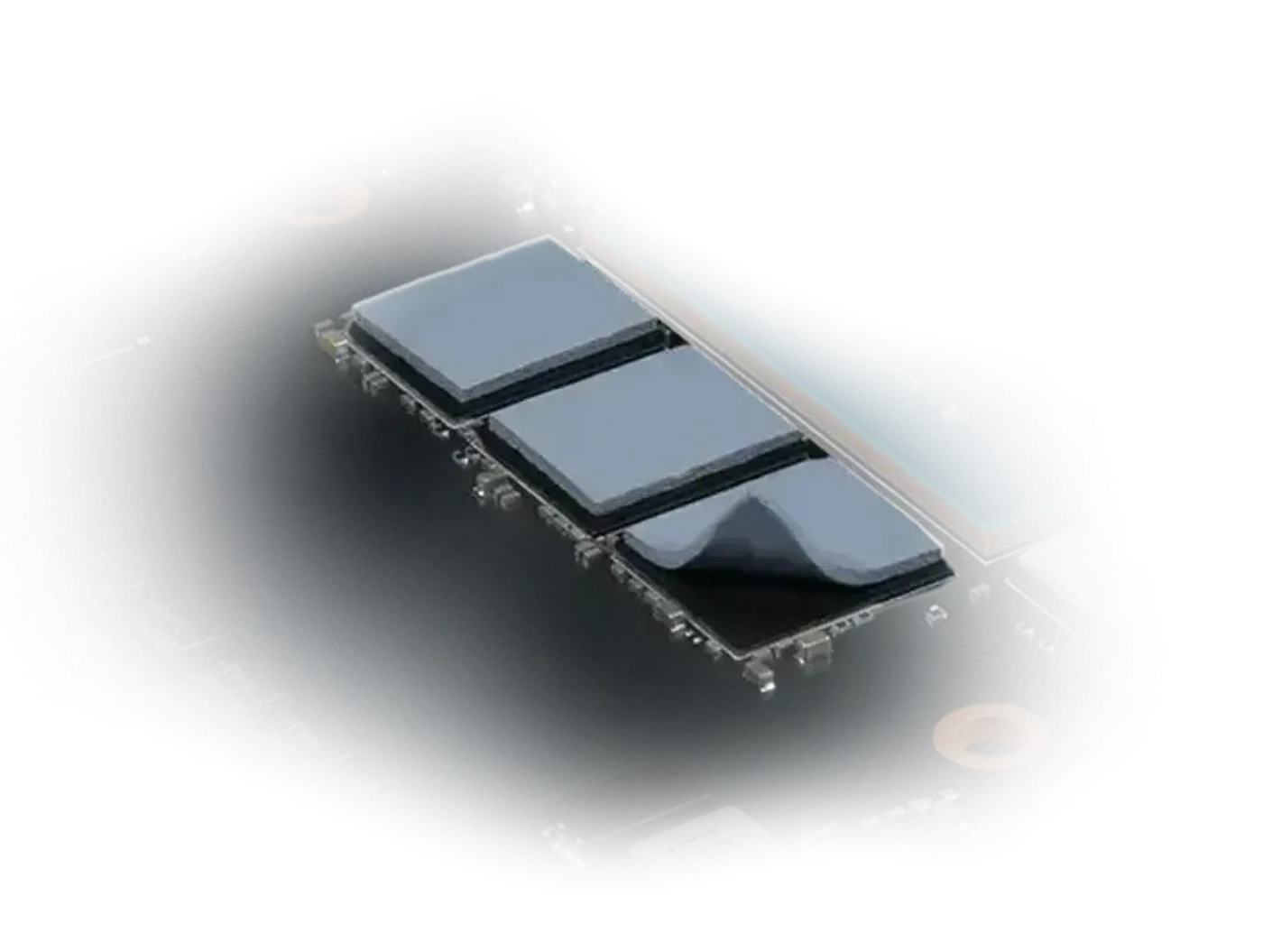 Thermal padding covering critical board components on the MSI graphics card