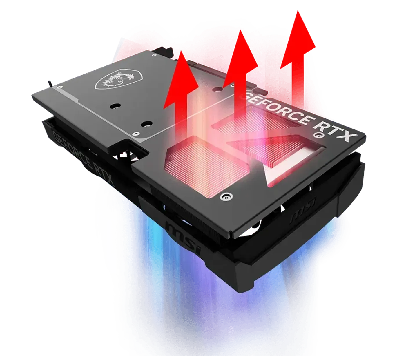 Metal backplate with airflow vents on the MSI RTX 5070 Ventus 2X