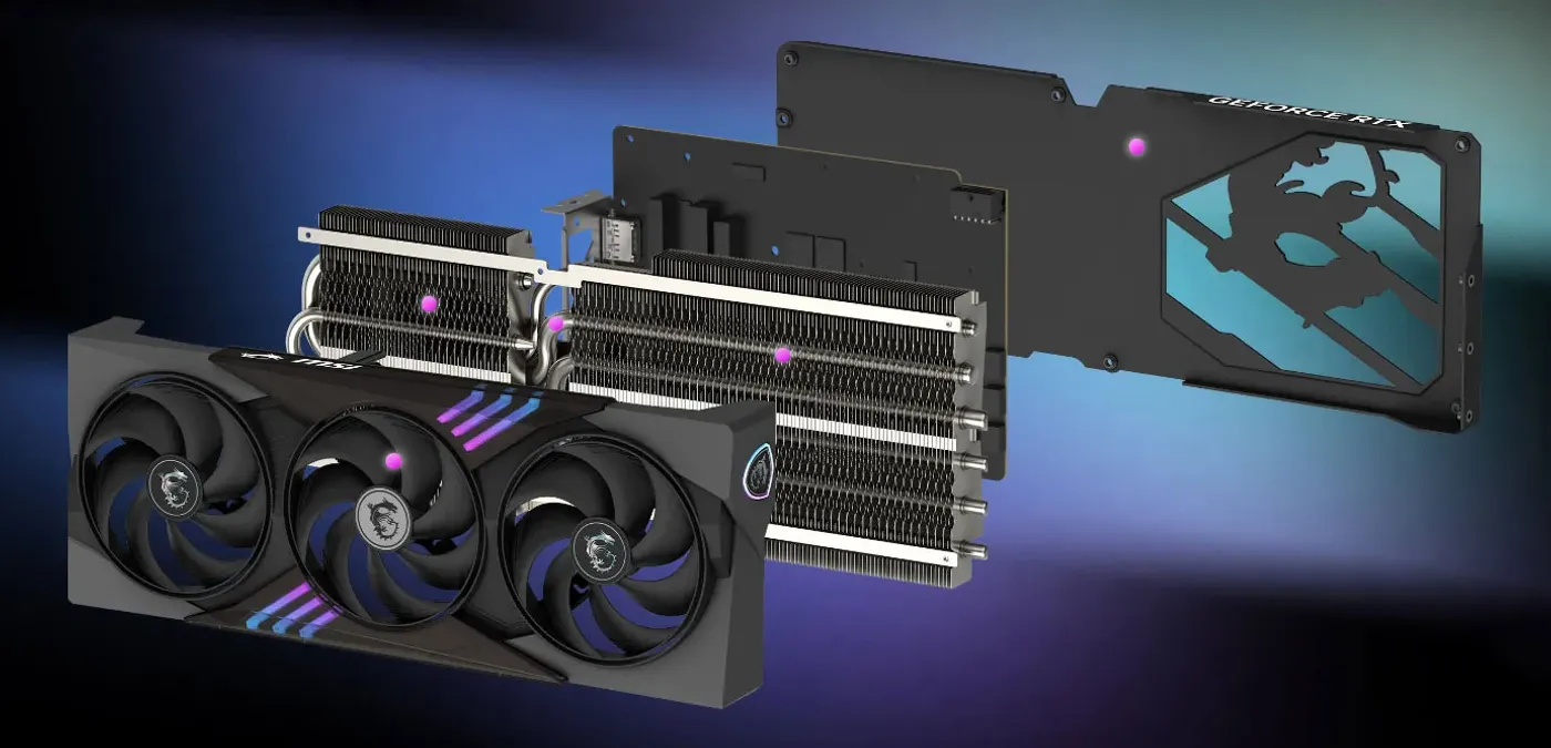 TRI FROZR 4 cooling assembly with its three fans on the GAMING TRIO card
