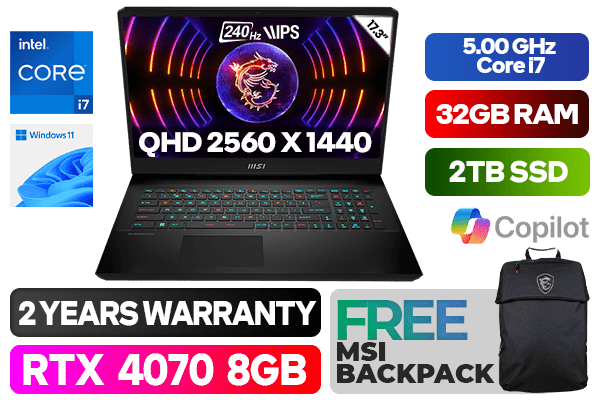 Buy MSI GP77 Vector 13VG Gaming Laptop | Core i7 RTX 4070 with 2TB SSD