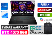 MSI GP77 Vector 13VG Core i7 RTX 4070 Gaming Laptop With 64GB RAM - image 1