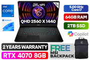 MSI GP77 Vector 13VG Core i7 RTX 4070 Gaming Laptop With 64GB RAM & 2TB SSD - image 1