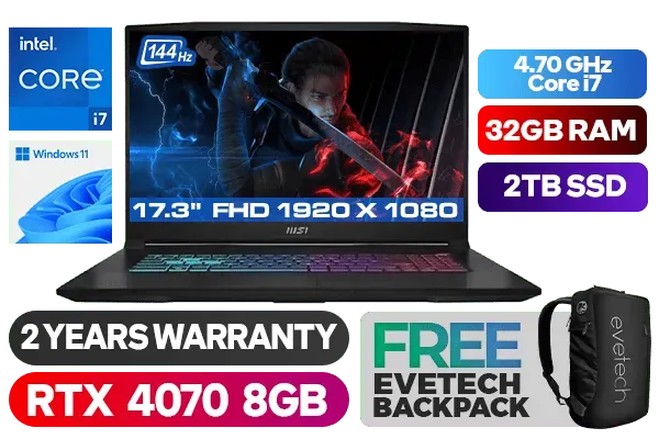 MSI Katana 17 B12VGK Intel Core i7 RTX 4070 Gaming Laptop With 32GB RAM & 2TB SSD - image 1 MSI Katana 17 B12VGK Intel Core i7 RTX 4070 Gaming Laptop With 32GB RAM & 2TB SSD - image 1