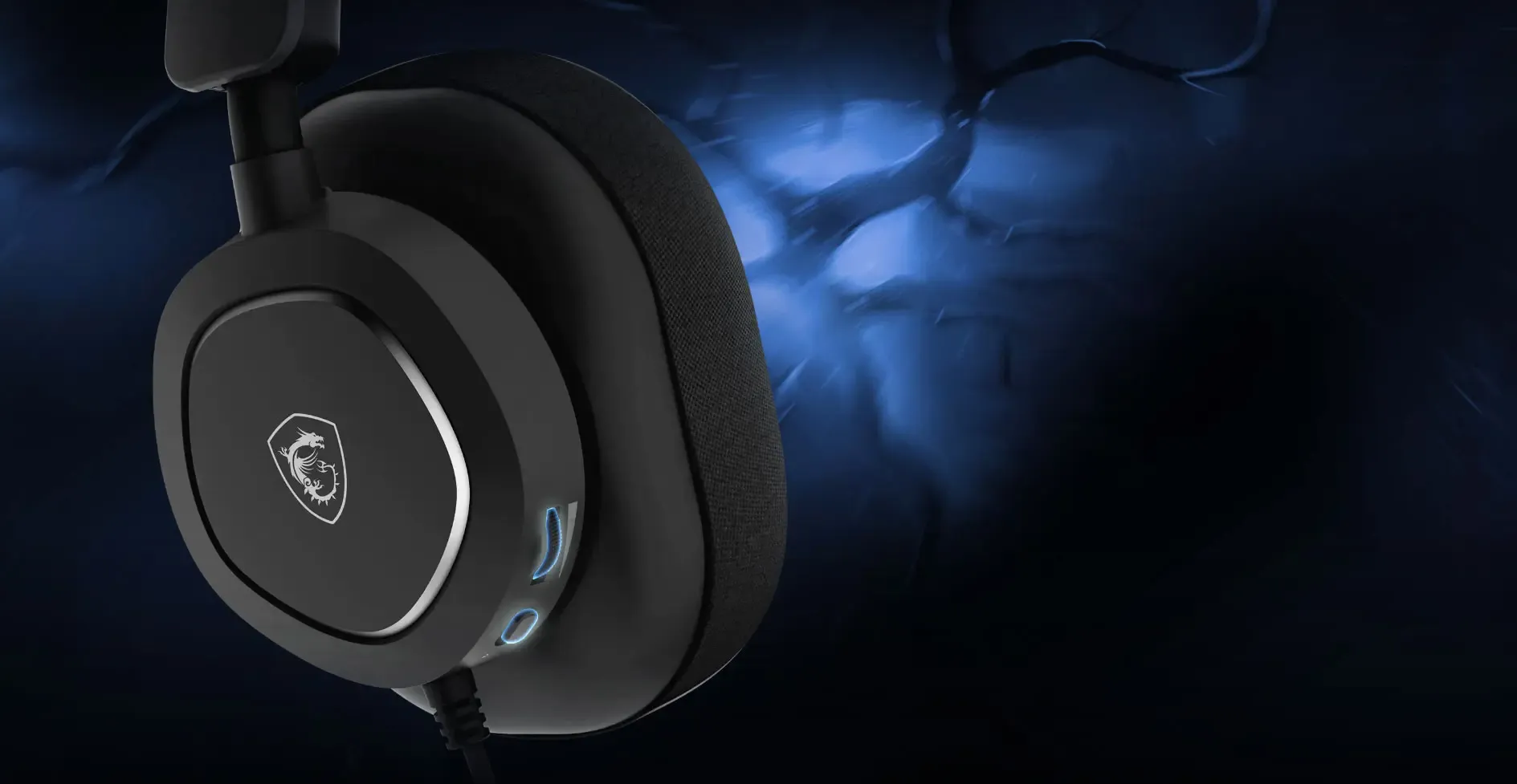 Close-up of MSI MAESTRO 300 headset with accessible media buttons