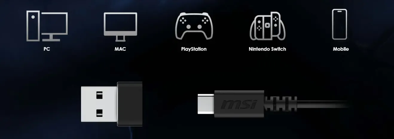 MSI MAESTRO 300 headset showcasing cross-platform connectivity