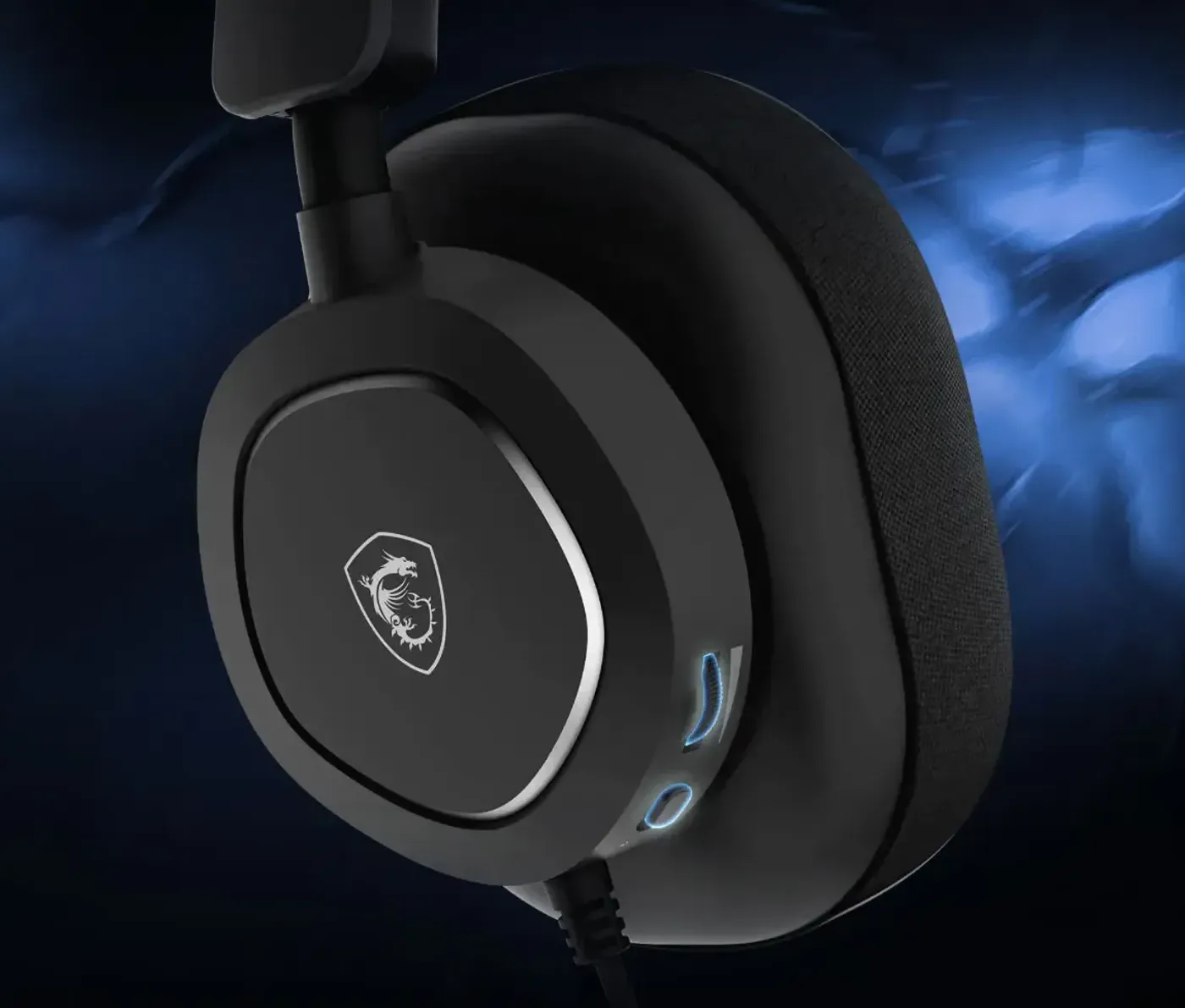 Close-up of MSI MAESTRO 300 headset with accessible media buttons