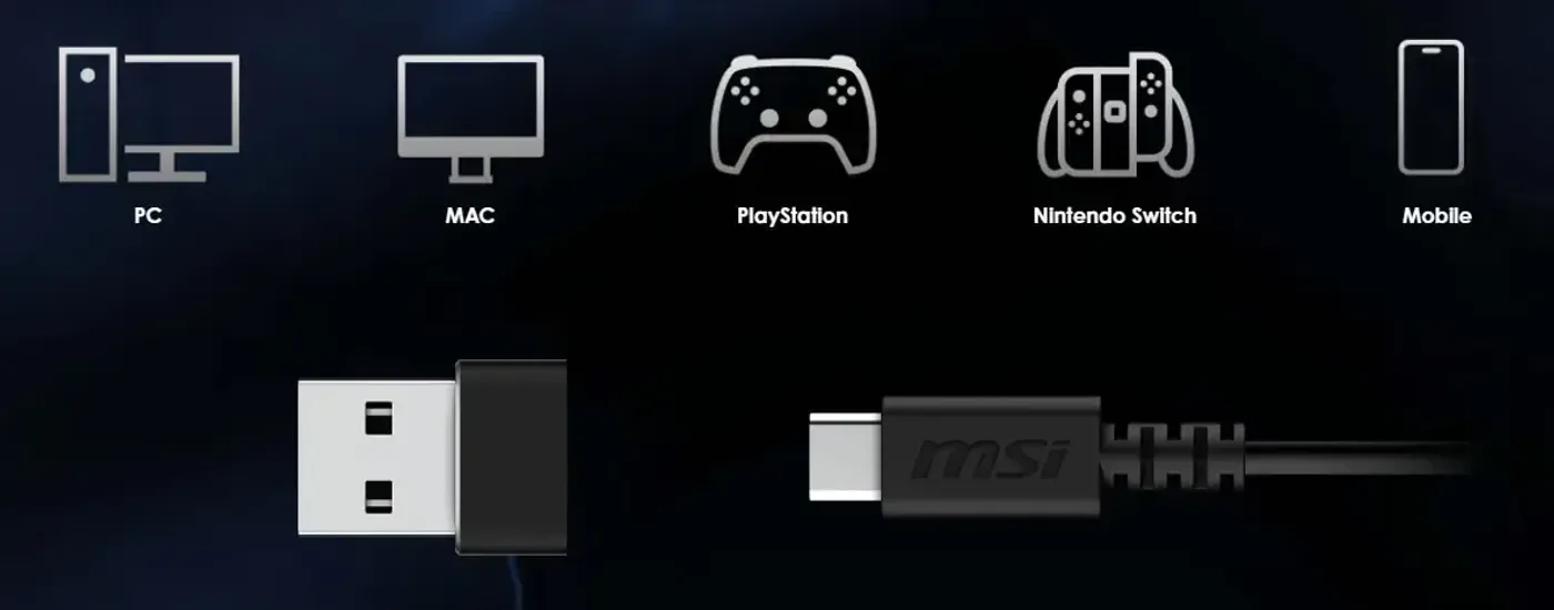 MSI MAESTRO 300 headset showcasing cross-platform connectivity