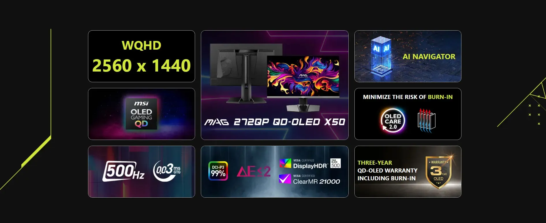 MSI MAG 272QP QD-OLED 500Hz Gaming Monitor Wide Display