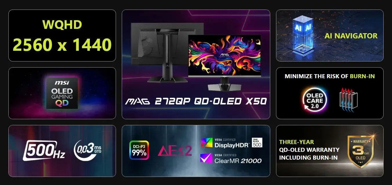 MSI MAG 272QP QD-OLED Gaming Monitor Side Angle View