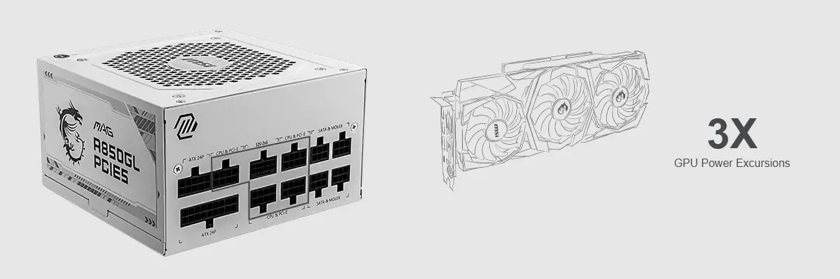 MSI MAG ABSGL PGIES 850W ホワイト MSI MAG A850GL 850W White Gaming PSU ATX 3.1 | Evetech