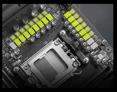 Close Up of VRM Design on MSI MAG B850 Tomahawk MAX Motherboard