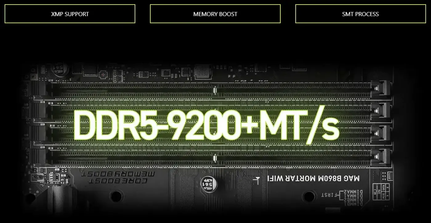DDR5 memory slots on the MSI MAG B860M MORTAR WiFi motherboard