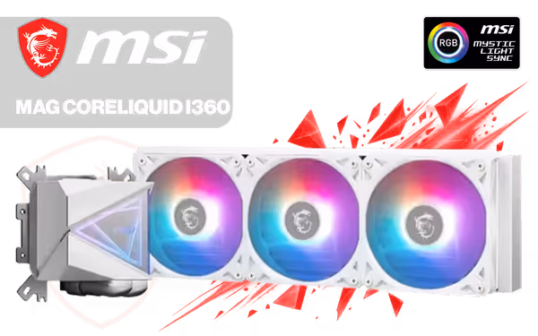 MSI MAG CoreLiquid I360 White 360mm AIO Liquid Cooler - image 1 MSI MAG CoreLiquid I360 White 360mm AIO Liquid Cooler - image 1