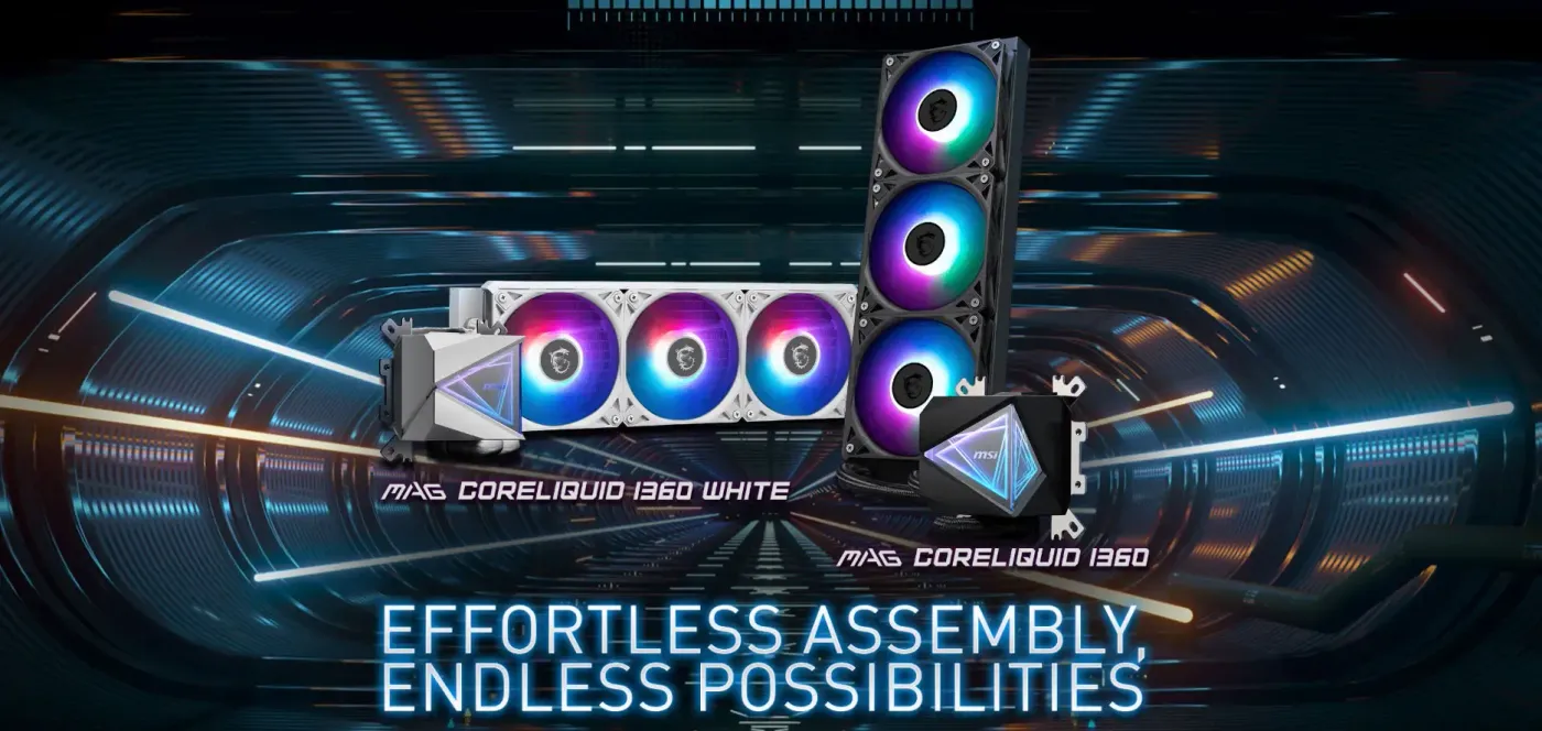 MSI MAG CoreLiquid I360 liquid cooler featuring 360mm radiator and quiet cooling fans