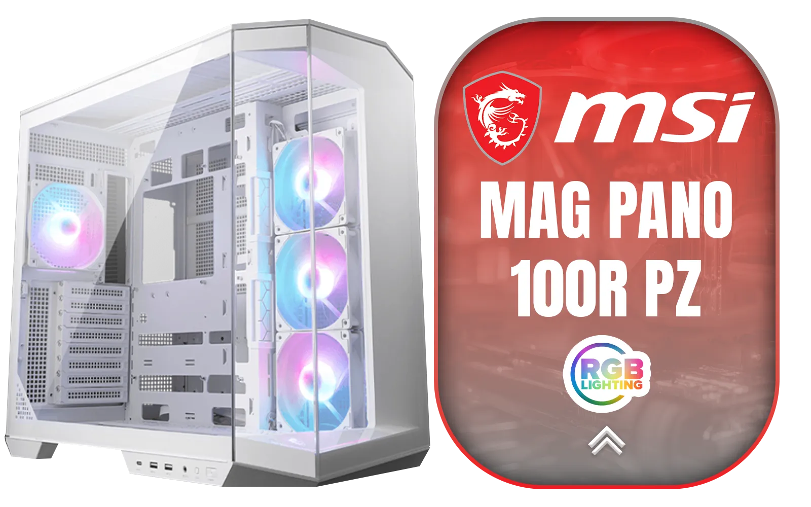 MSI MAG PANO 100R PZ Gaming Case - White /  Mid-Tower Case Form Factor / ATX, Micro-ATX, Mini-ITX / Pre-installed 3x 120mm (Reverse-blade), 1x 120mm ARGB Fans / Tempered Glass / 306-7G26W22-HH9