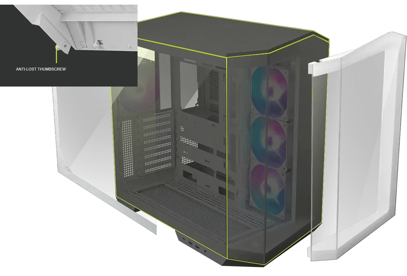 Removable panel system on the MSI MAG PANO 100R gaming case