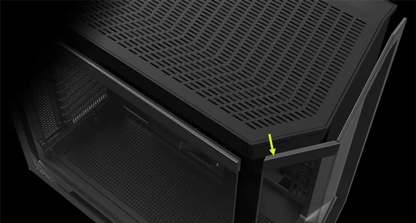 MSI MAG PANO 100R close-up of chamfered glass edges