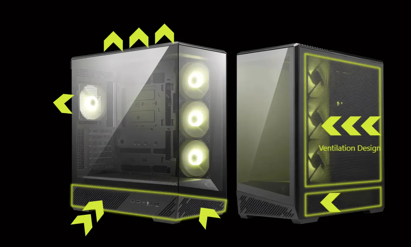 Airflow optimization diagram illustrating ventilation pathways around the PC case