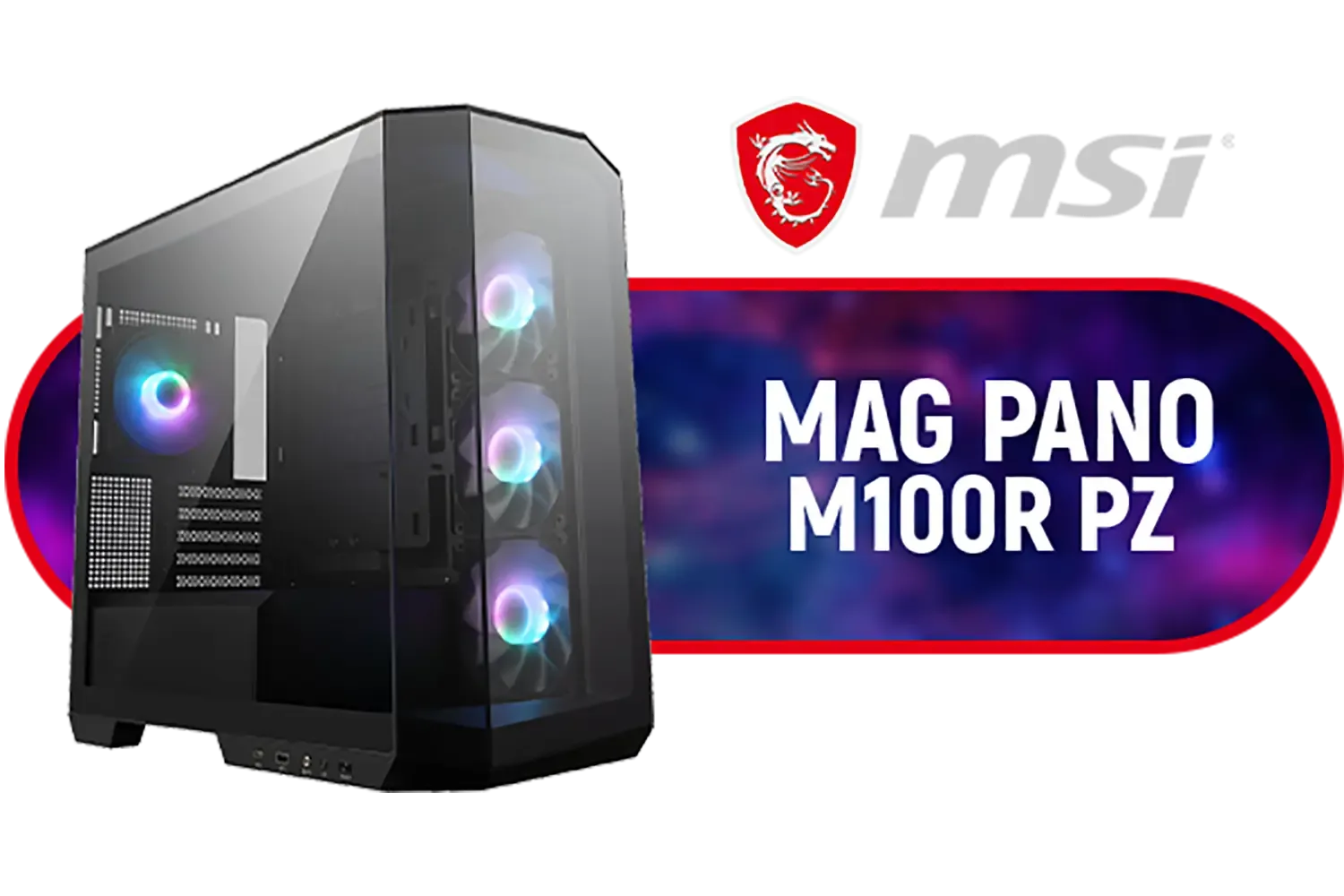 MSI MAG PANO M100R PZ CASE - Black / Supports Micro-ATX & ITX Motherboards / 270° Panoramic Display / 4x Pre-Installed Fans / 175mm Maximum CPU Cooler Height / 390mm Maximum GPU Length / 306-7G24R16-HH9