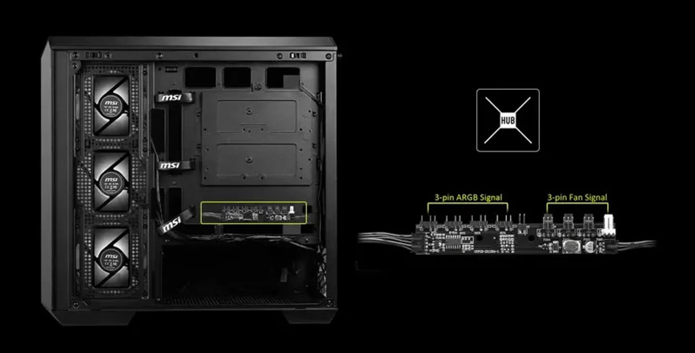 ARGB and fan control board fitted inside the M100R PZ