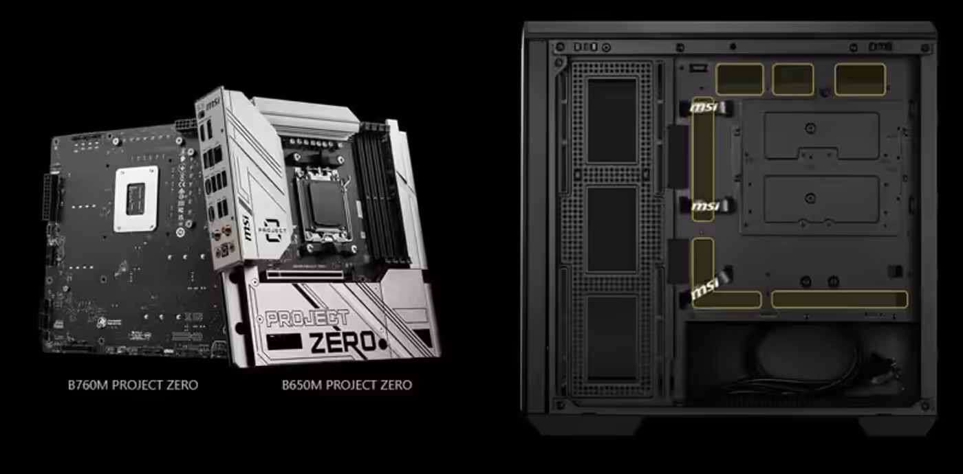 Back-connect Micro-ATX motherboard fitted in the MAG PANO M100R PZ