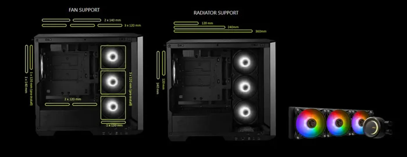 Clearance inside the M100R PZ shown with a full-length graphics card