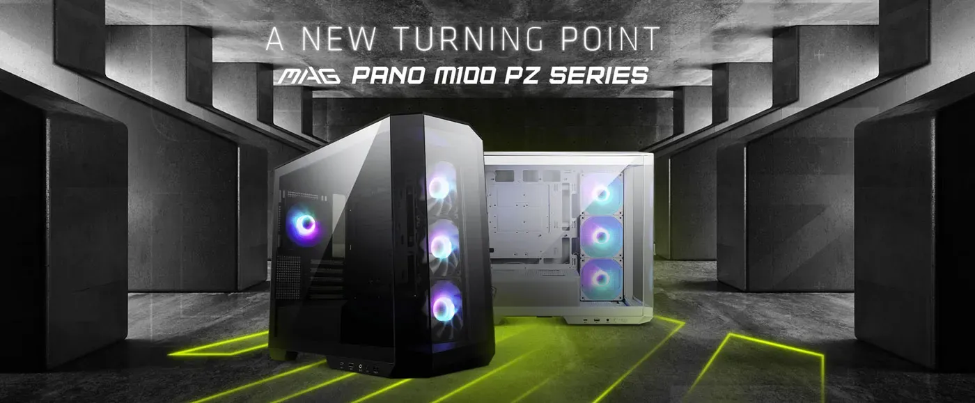 MSI MAG PANO M100R PZ black chassis shown in full