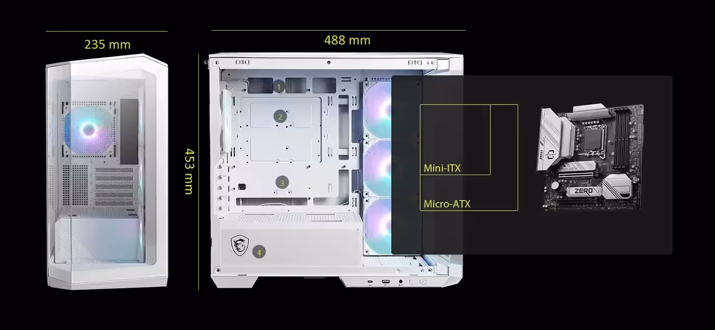 Pre-installed fans fitted inside the MSI MAG PANO M100R PZ