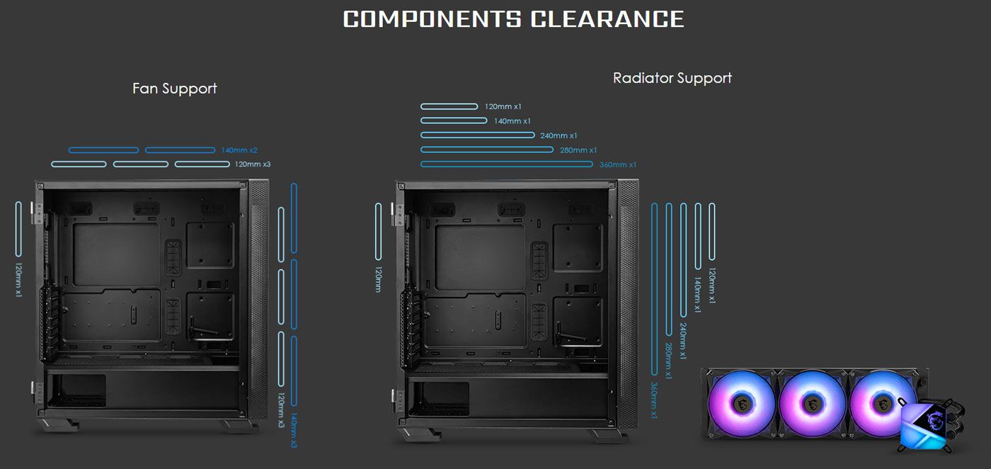 MSI MAG VAMPIRIC 300R case shown from another angle with lighting active