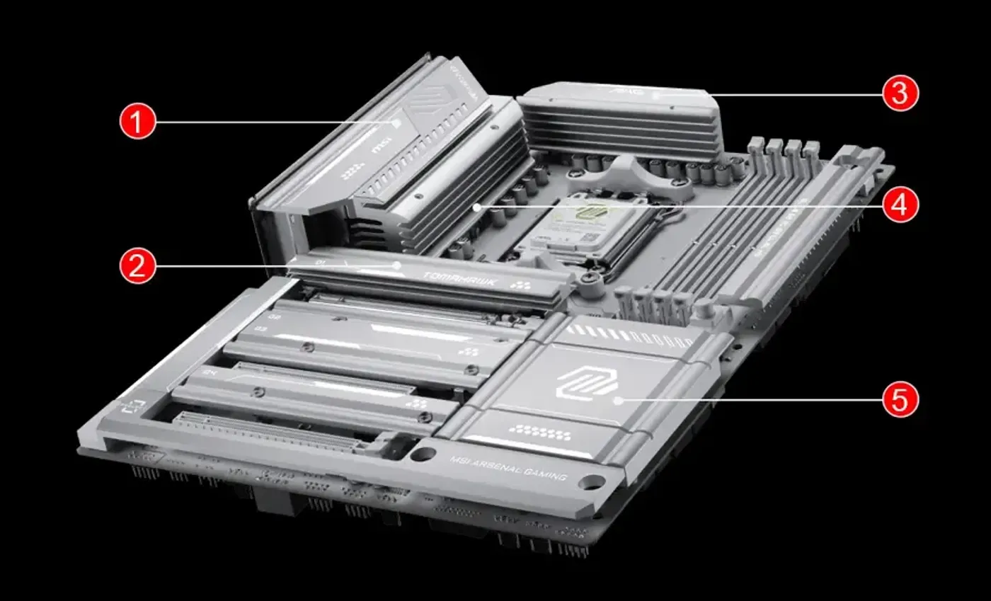 MSI motherboard featuring advanced cooling solutions and reinforced thermal heatsinks