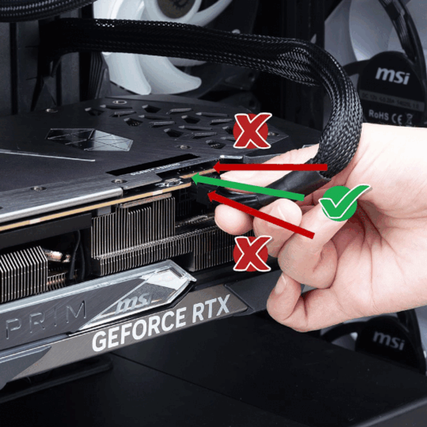 Animation showing parallel insertion of the 16-pin power cable