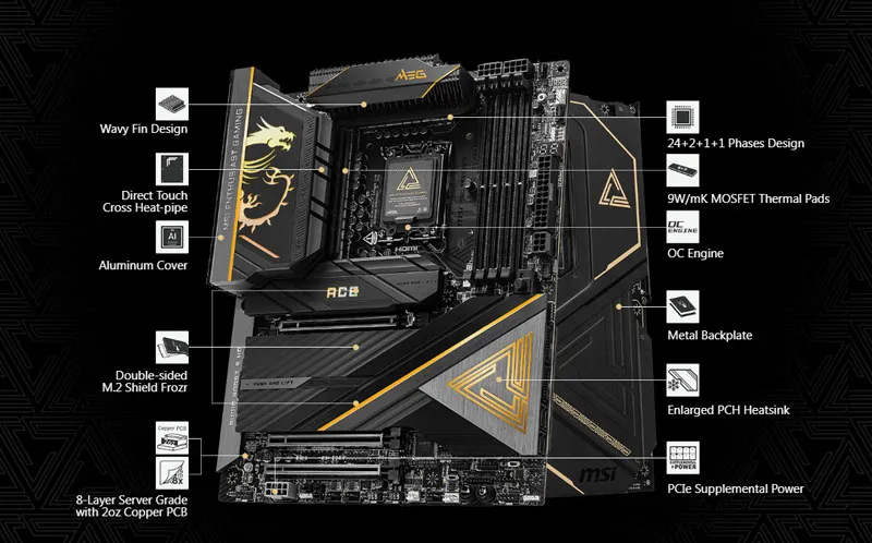 MSI MEG Z890 ACE ATX Motherboard — LGA 1851, DDR5 | Evetech