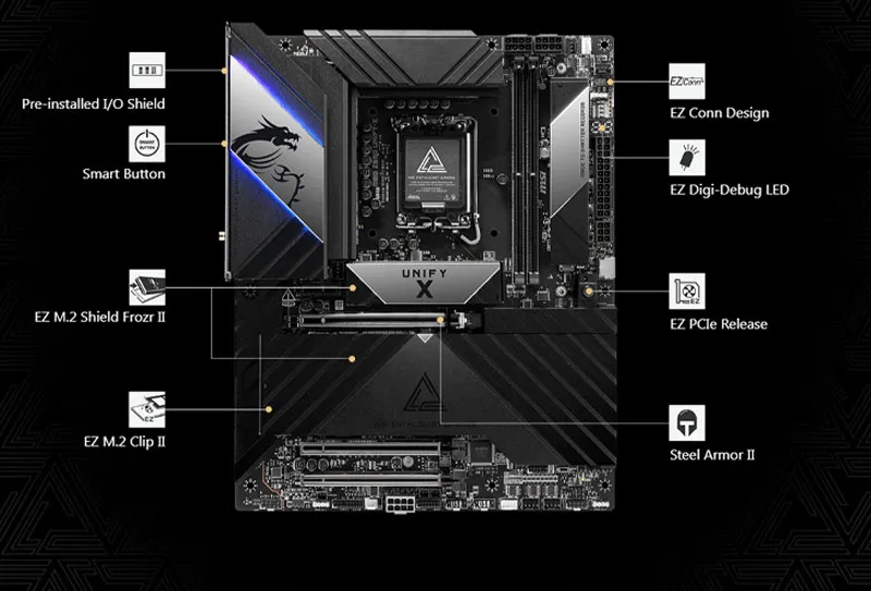MSI MEG Z890 UNIFY-X ATX Motherboard LGA 1851 DDR5 | Evetech