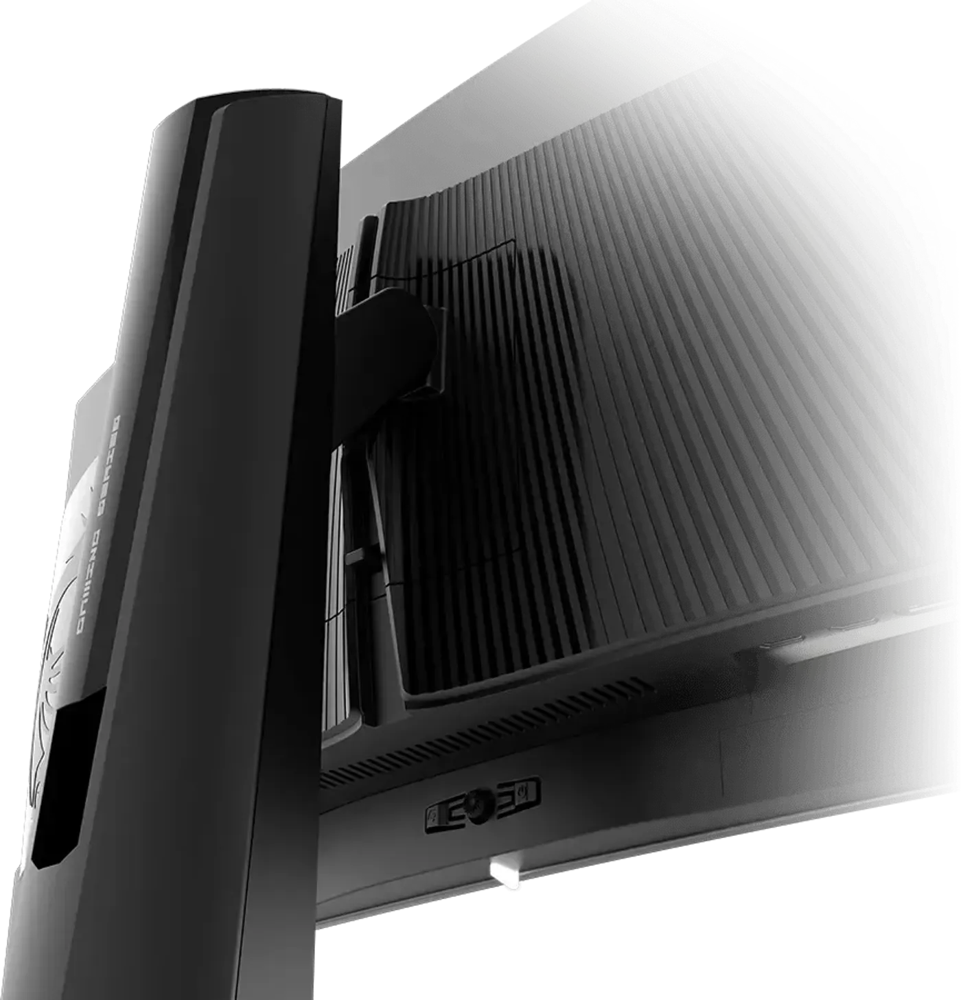 Ergonomic gaming monitor with centrally located 5-way joystick navigator