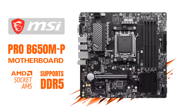 MSI PRO B650M-P mATX DDR5 Motherboard — AM5, PCIe 4.0 - image 1 MSI PRO B650M-P mATX DDR5 Motherboard — AM5, PCIe 4.0 - image 1