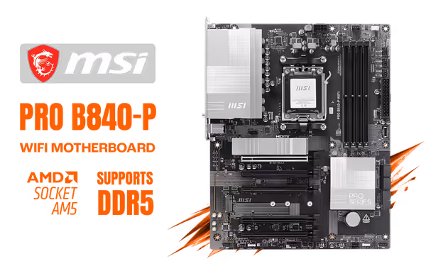 MSI PRO B840-P WIFI ATX Motherboard — AM5, DDR5, Wi-Fi 7 - image 1 MSI PRO B840-P WIFI ATX Motherboard — AM5, DDR5, Wi-Fi 7 - image 1